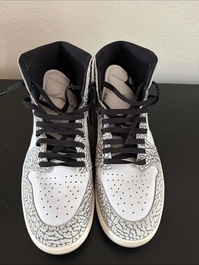 Jordan AJ-1 White & Gray High-Top Sneakers with Black Laces